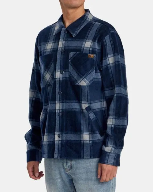 Rvca Yukon Hi Pile Fleece Shirt Jacket Moody Blue Men Jackets