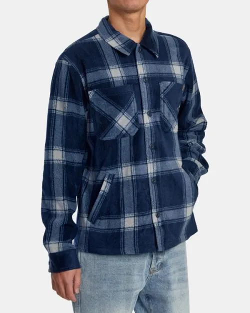 Rvca Yukon Hi Pile Fleece Shirt Jacket Moody Blue Men Jackets