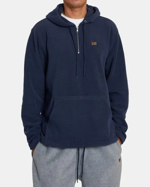 Rvca Yukon Quarter Zip Pullover Hoodie Blue Heather Men Hoodies and Sweatshirts