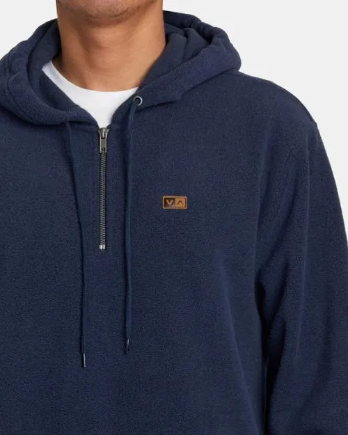 Rvca Yukon Quarter Zip Pullover Hoodie Blue Heather Men Hoodies and Sweatshirts