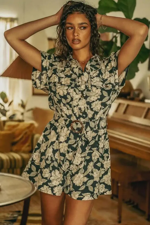 Sasha Floral Romper Navy Women Bohme Jumpsuits and Overalls