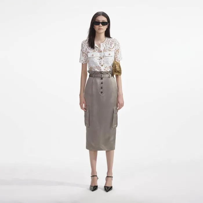 Satin Cargo Midi Skirt Women Self Portrait Bottoms