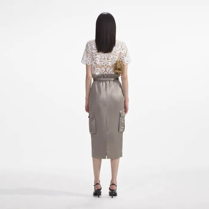 Satin Cargo Midi Skirt Women Self Portrait Bottoms Satin Cargo Midi Skirt Women Self Portrait Bottoms