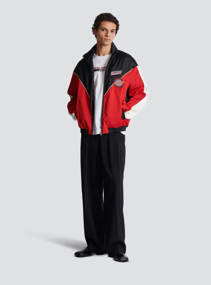 Satin Racing Jacket In Three Colours Red Men Balmain Outerwear