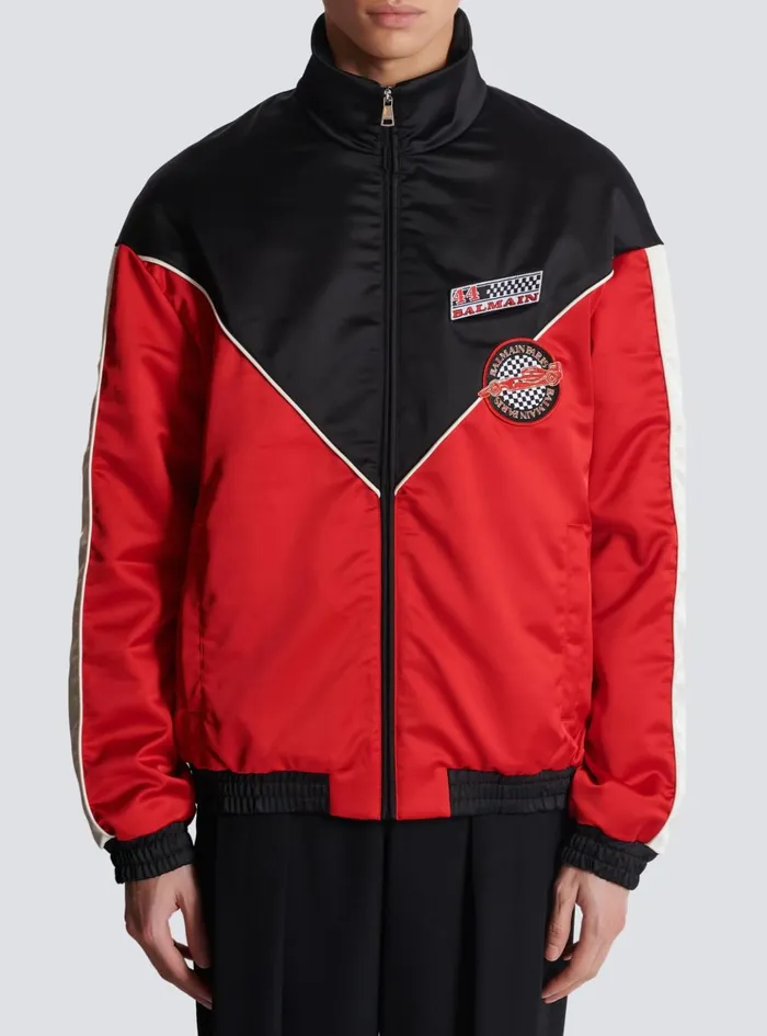 Satin Racing Jacket In Three Colours Red Men Balmain Outerwear