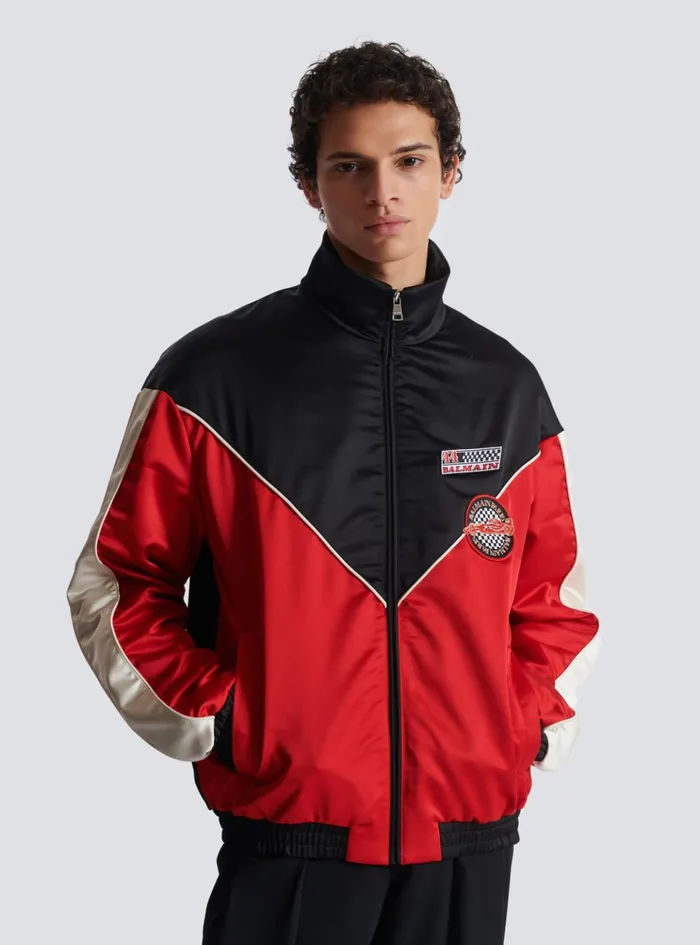 Satin Racing Jacket In Three Colours Red Men Balmain Outerwear