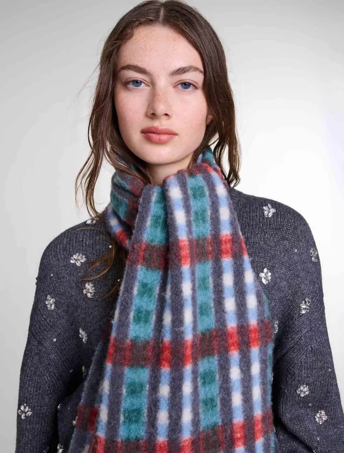 Scarves and Ponchos Women Maje Alpaca Blend Check Scarf Red Tartan