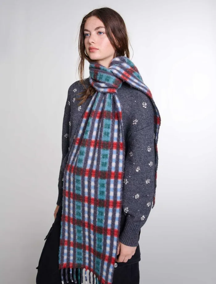 Scarves and Ponchos Women Maje Alpaca Blend Check Scarf Red Tartan