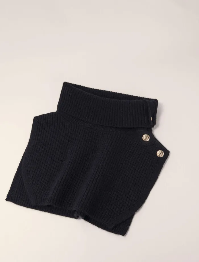 Scarves and Ponchos Women Maje ButtonUp Wool Mix Collar Wrap Black