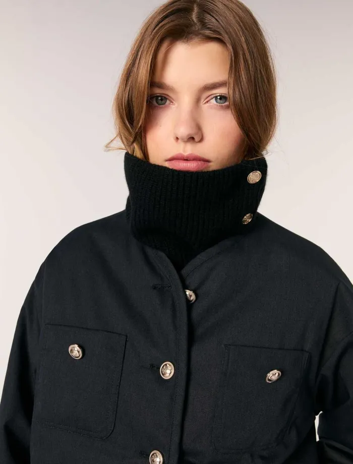 Scarves and Ponchos Women Maje ButtonUp Wool Mix Collar Wrap Black
