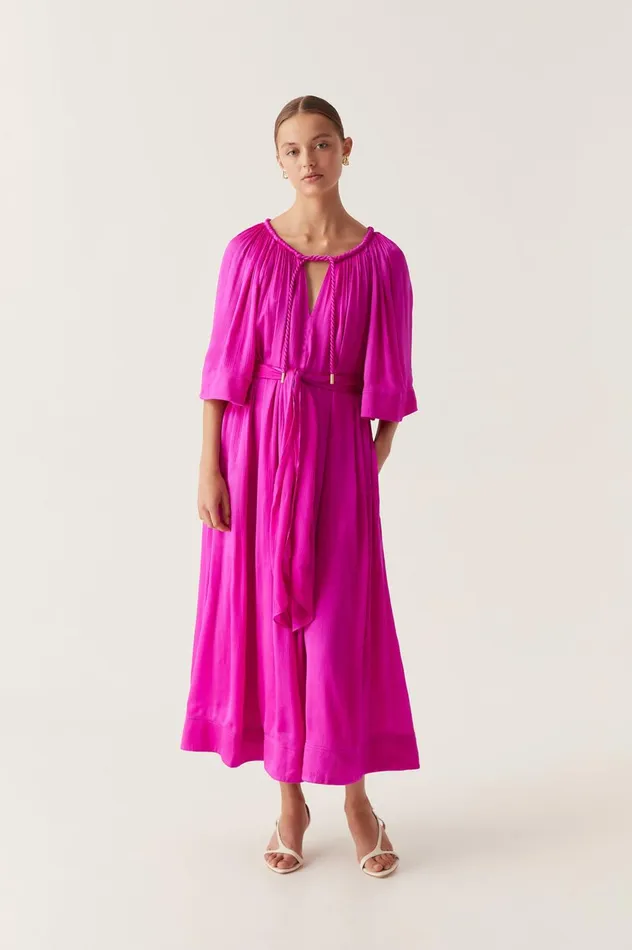 Seraphina Silk Midi Dress Deep Magenta Women Aje Pink Dresses