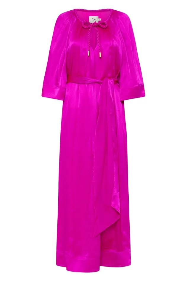 Seraphina Silk Midi Dress Deep Magenta Women Aje Pink Dresses