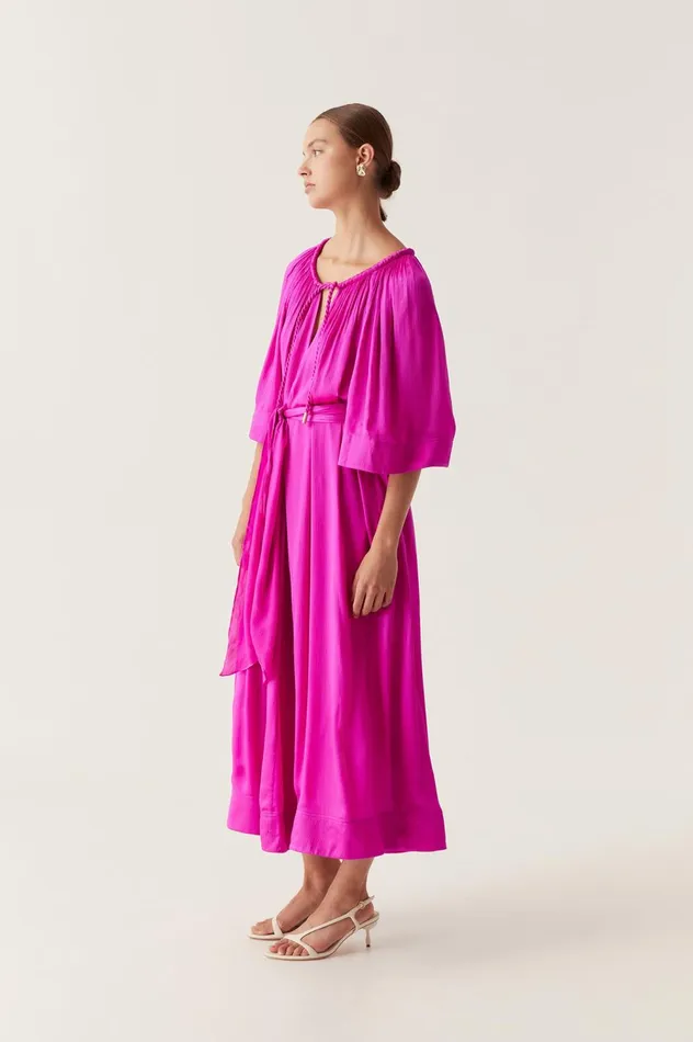 Seraphina Silk Midi Dress Deep Magenta Women Aje Pink Dresses
