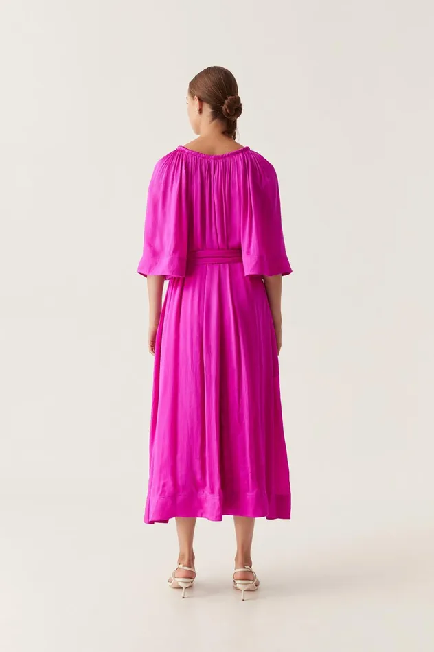 Seraphina Silk Midi Dress Deep Magenta Women Aje Pink Dresses