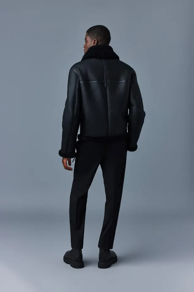Shearling Jackets Men Mackage KRISTIAN Sheepskin Jacket With Spread Collar Black