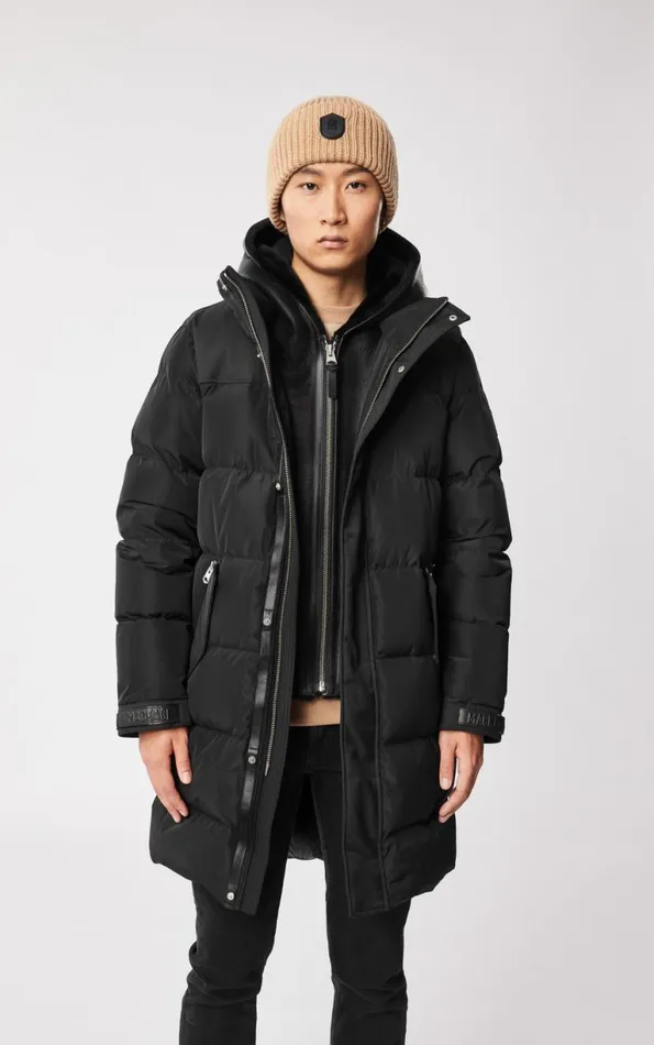 Shearling Jackets Men Mackage REYNOLD Down Coat With Removable Shearling Bib And Hood Black