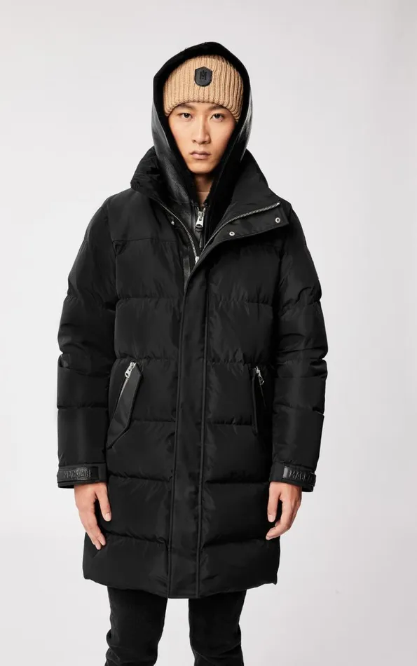 Shearling Jackets Men Mackage REYNOLD Down Coat With Removable Shearling Bib And Hood Black