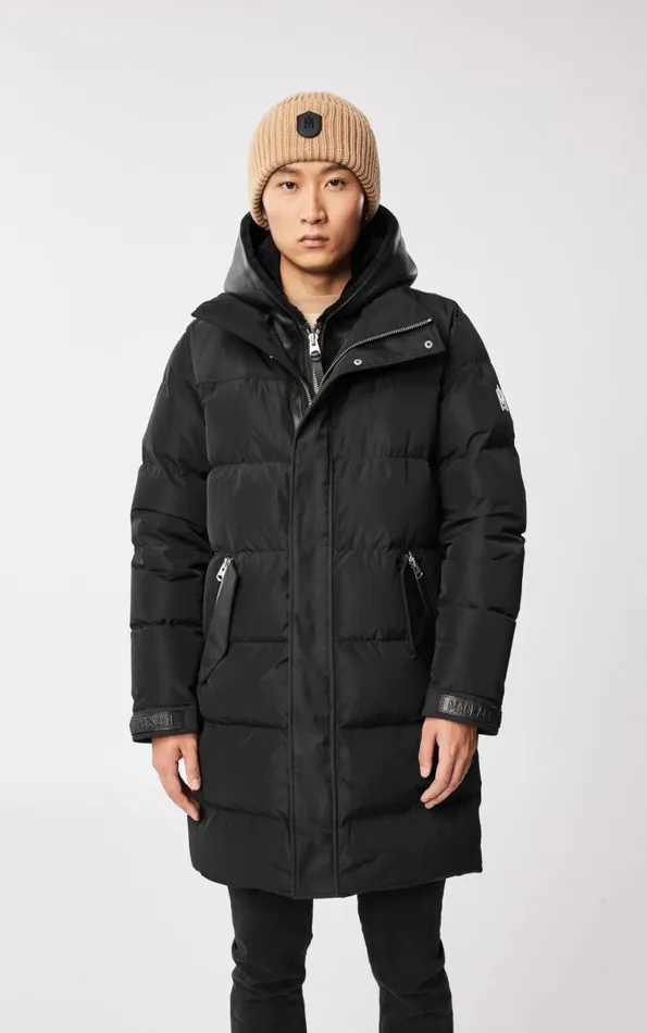 Shearling Jackets Men Mackage REYNOLD Down Coat With Removable Shearling Bib And Hood Black