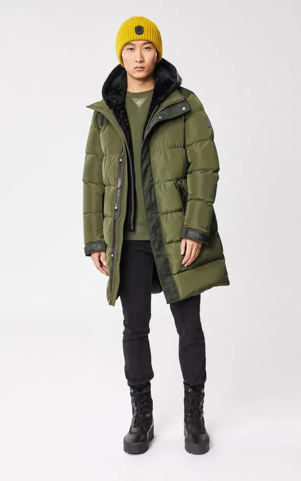 Shearling Jackets Men Mackage REYNOLD Down Coat With Removable Shearling Bib And Hood Black