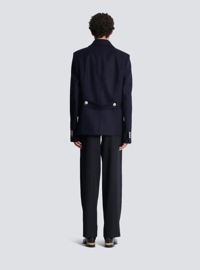 Short Felted Wool Coat Navy Men Balmain Outerwear