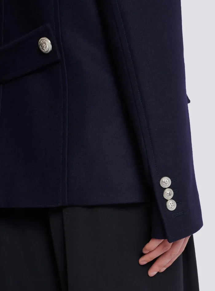 Short Felted Wool Coat Navy Men Balmain Outerwear
