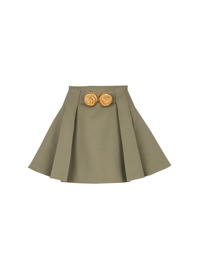 Short Pleated Skirt In Grain De Poudre Green Women Balmain Skirts