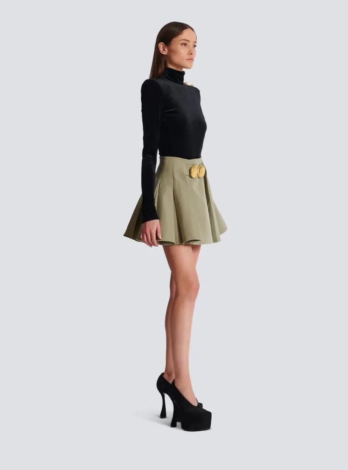 Short Pleated Skirt In Grain De Poudre Green Women Balmain Skirts