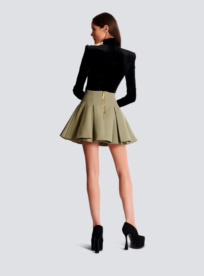 Short Pleated Skirt In Grain De Poudre Green Women Balmain Skirts
