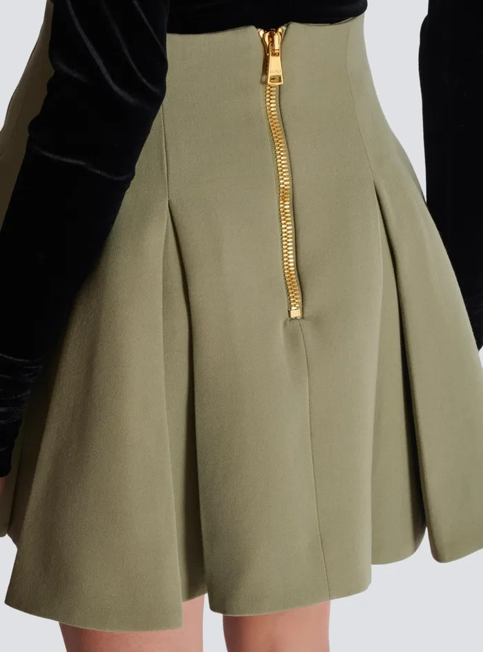 Short Pleated Skirt In Grain De Poudre Green Women Balmain Skirts