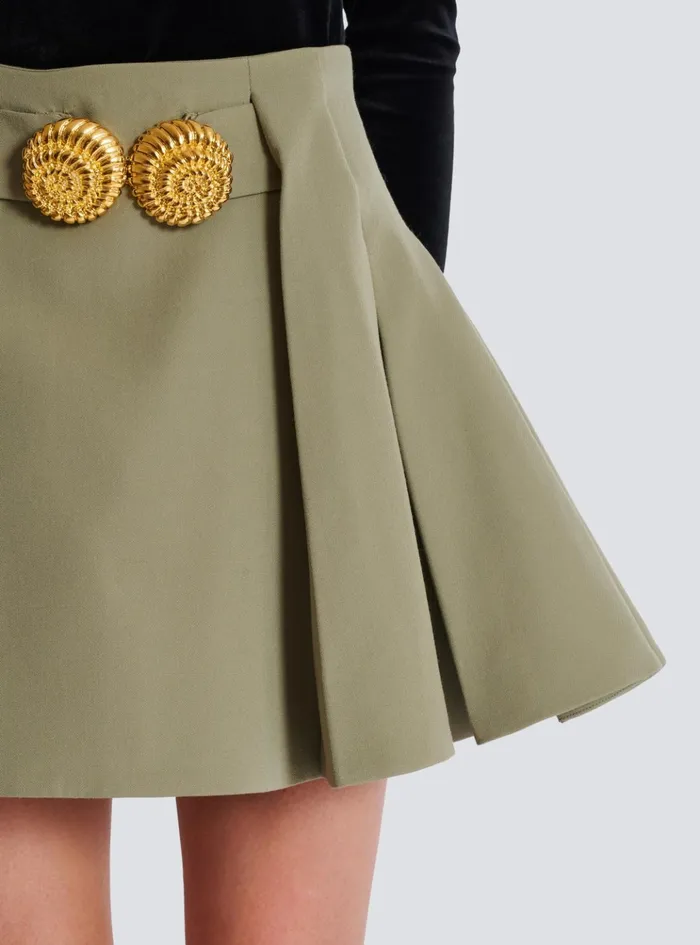 Short Pleated Skirt In Grain De Poudre Green Women Balmain Skirts