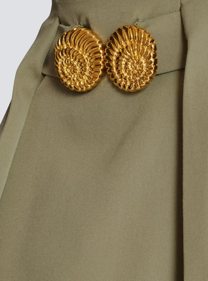 Short Pleated Skirt In Grain De Poudre Green Women Balmain Skirts