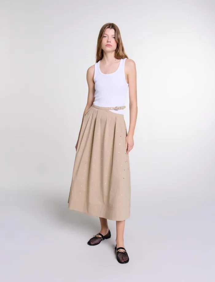 Skirts and Shorts Women Maje Long Studded Cotton Skirt Beige