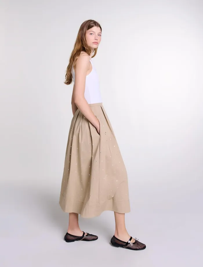 Skirts and Shorts Women Maje Long Studded Cotton Skirt Beige