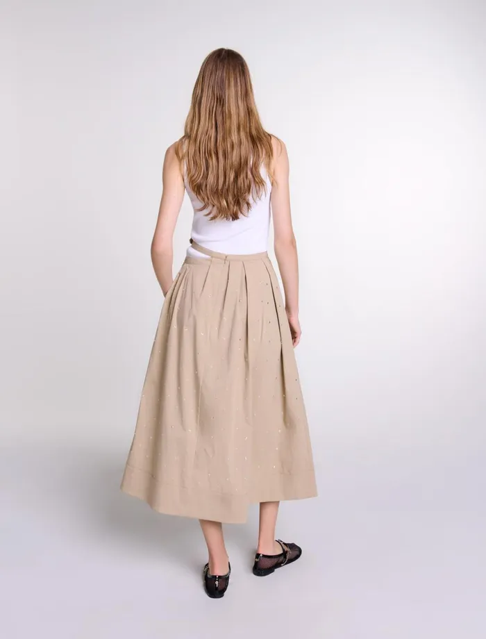 Skirts and Shorts Women Maje Long Studded Cotton Skirt Beige