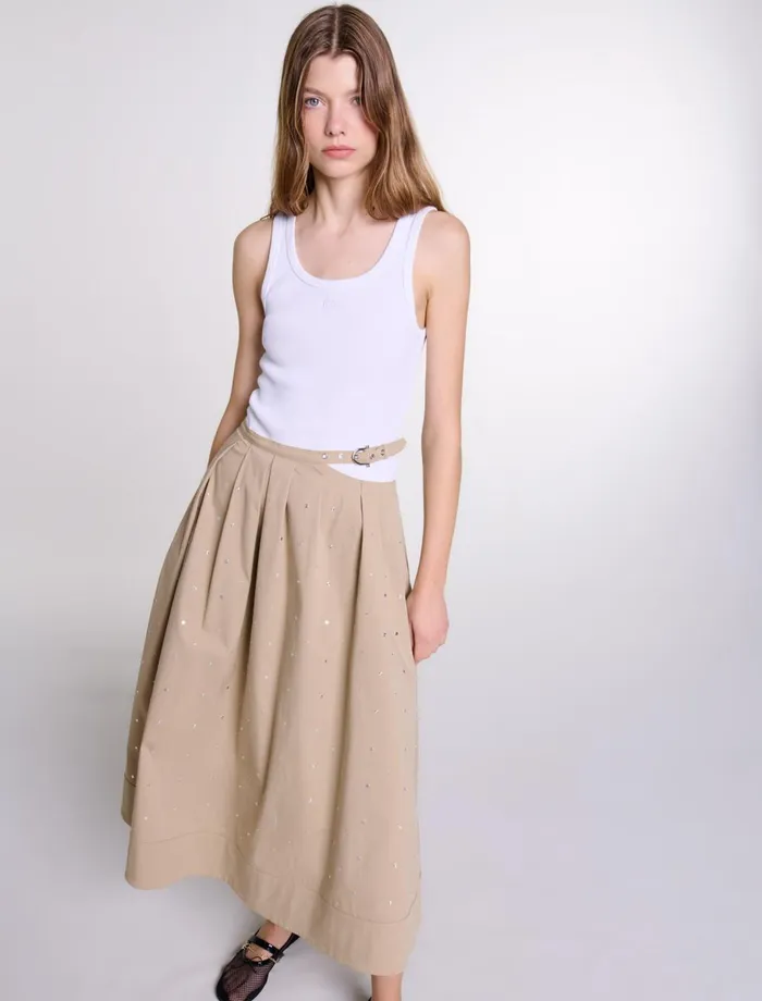 Skirts and Shorts Women Maje Long Studded Cotton Skirt Beige