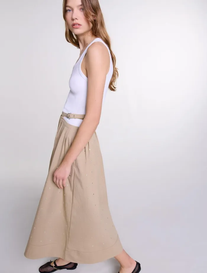 Skirts and Shorts Women Maje Long Studded Cotton Skirt Beige