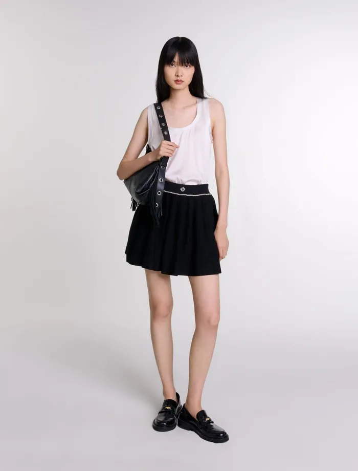 Skirts and Shorts Women Maje Pleated Knit Short Skirt Black