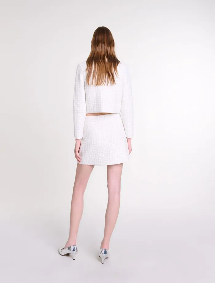 Skirts and Shorts Women Maje Short Sequinned Knit Skirt Off White