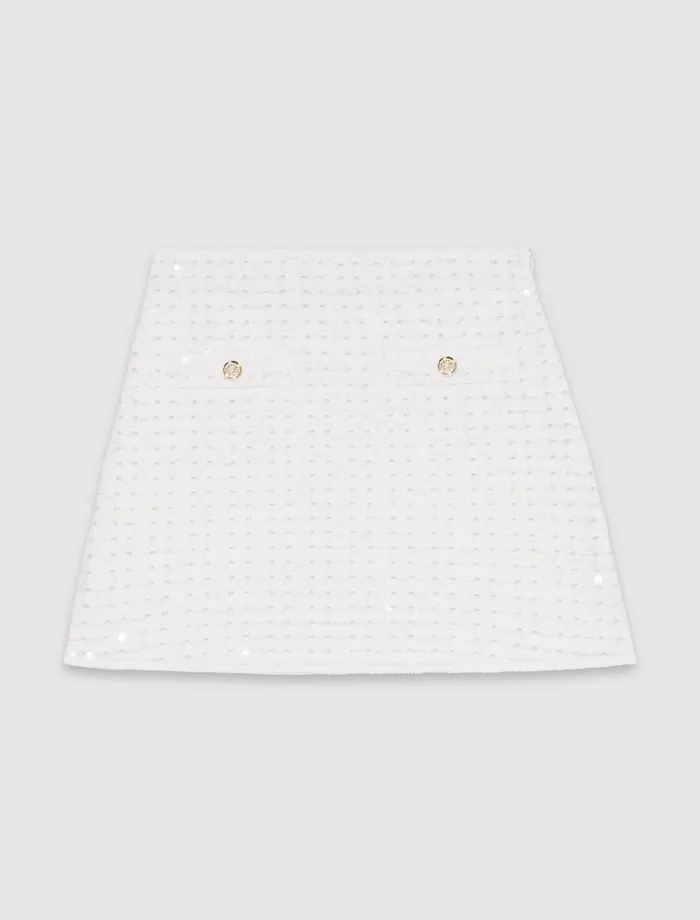 Skirts and Shorts Women Maje Short Sequinned Knit Skirt Off White