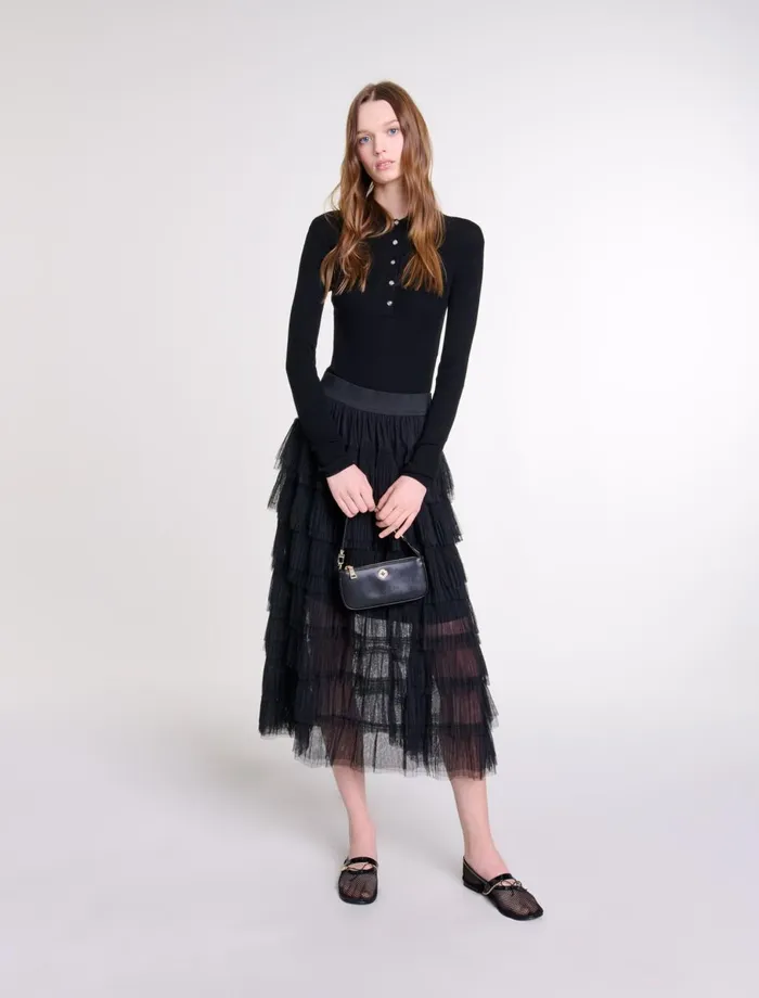 Skirts and Shorts Women Maje Tulle Midi Skirt Black