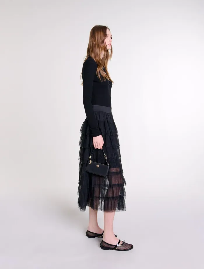 Skirts and Shorts Women Maje Tulle Midi Skirt Black Skirts and Shorts Women Maje Tulle Midi Skirt Black