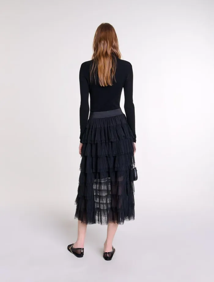 Skirts and Shorts Women Maje Tulle Midi Skirt Black Skirts and Shorts Women Maje Tulle Midi Skirt Black
