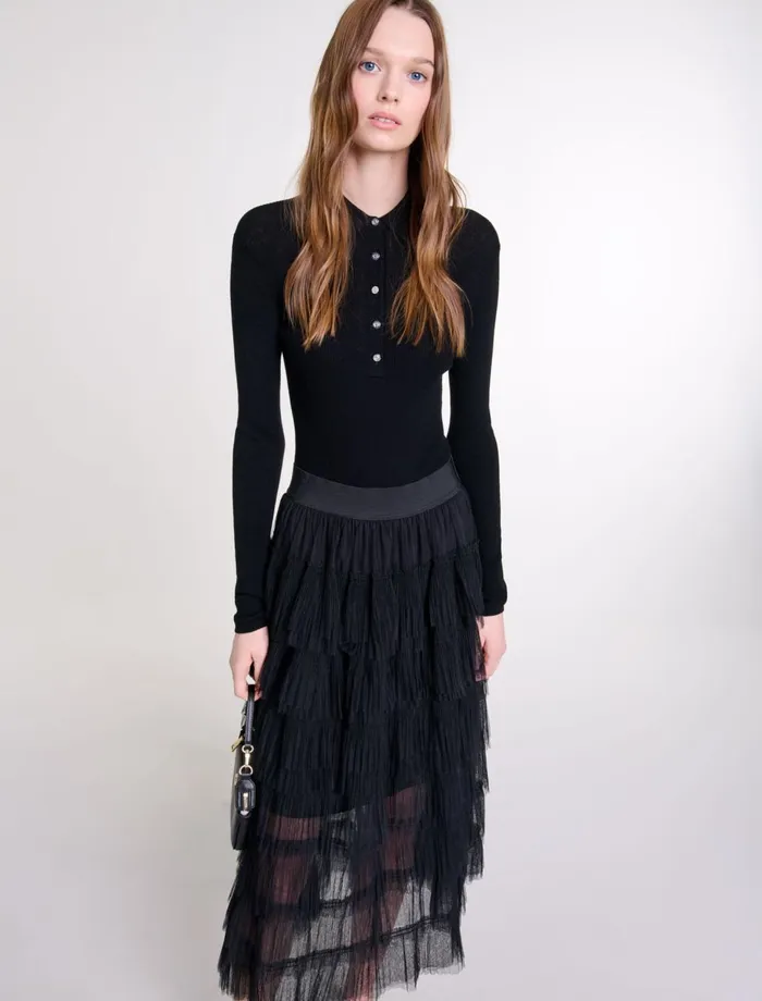 Skirts and Shorts Women Maje Tulle Midi Skirt Black Skirts and Shorts Women Maje Tulle Midi Skirt Black