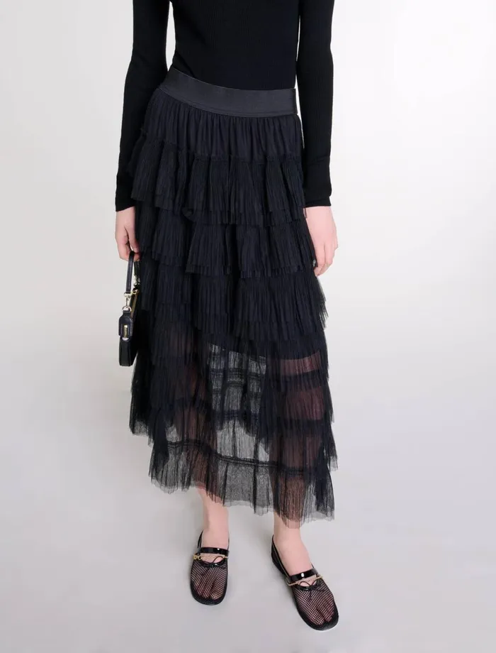 Skirts and Shorts Women Maje Tulle Midi Skirt Black Skirts and Shorts Women Maje Tulle Midi Skirt Black
