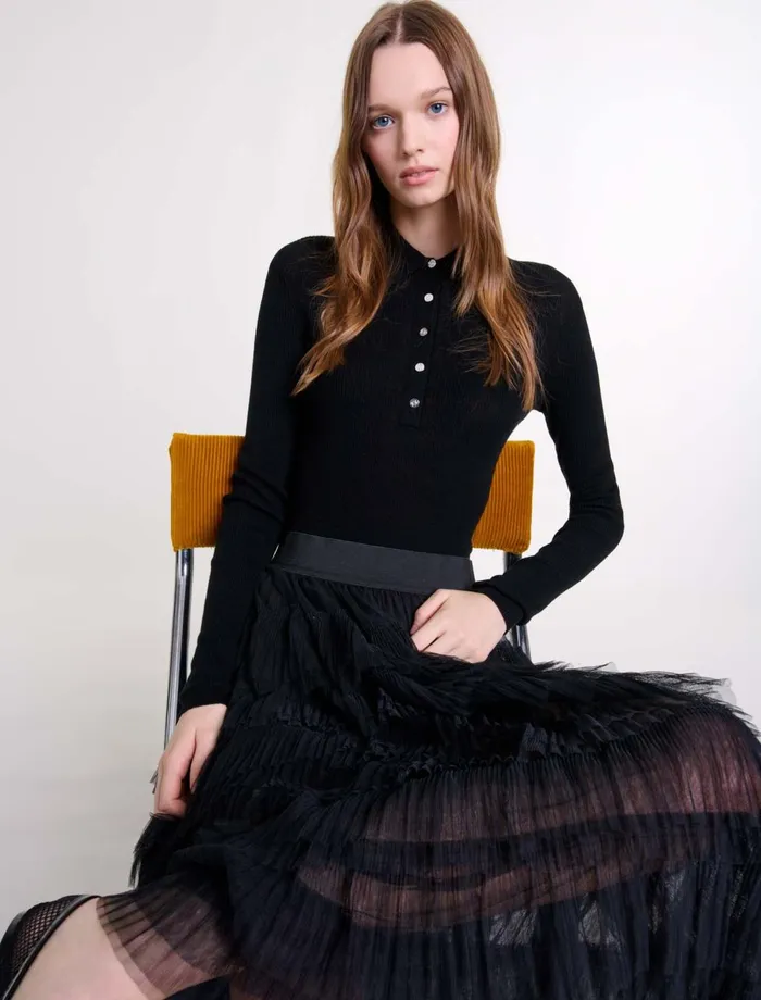 Skirts and Shorts Women Maje Tulle Midi Skirt Black Skirts and Shorts Women Maje Tulle Midi Skirt Black