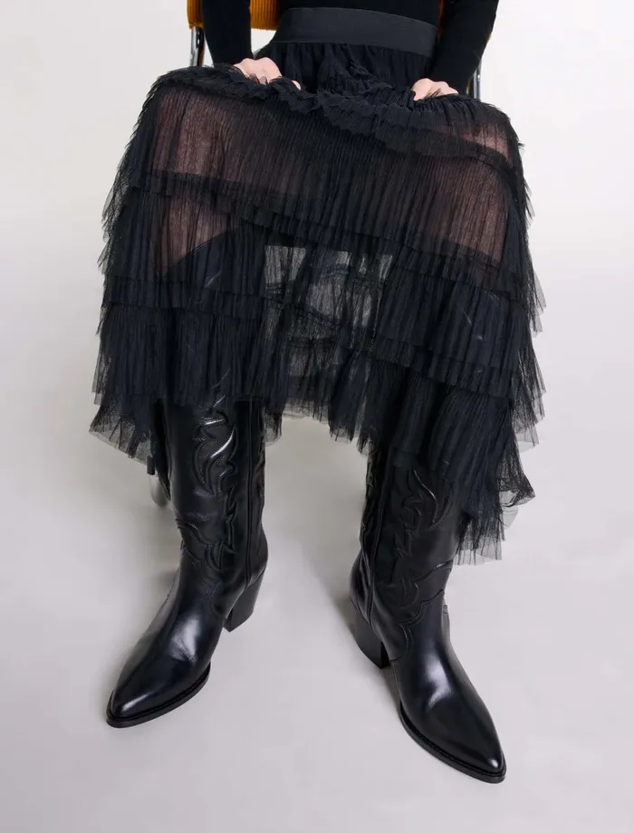 Skirts and Shorts Women Maje Tulle Midi Skirt Black Skirts and Shorts Women Maje Tulle Midi Skirt Black