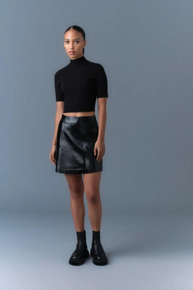 Skirts Women Mackage NELLA Panelled Leather ALine Skirt Black Skirts Women Mackage NELLA Panelled Leather ALine Skirt Black