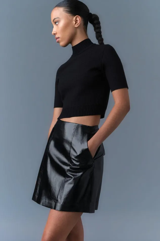 Skirts Women Mackage NELLA Panelled Leather ALine Skirt Black Skirts Women Mackage NELLA Panelled Leather ALine Skirt Black