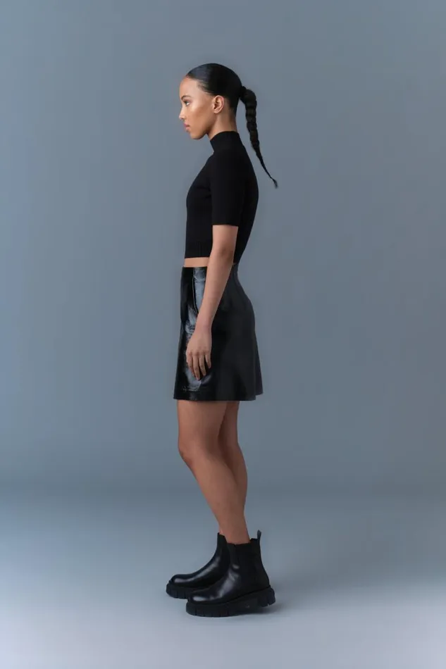 Skirts Women Mackage NELLA Panelled Leather ALine Skirt Black Skirts Women Mackage NELLA Panelled Leather ALine Skirt Black