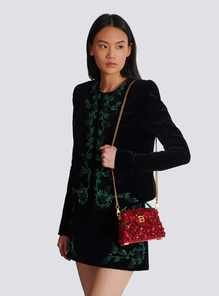 Small BBuzz Dynasty Bag In Strawberryembroidered Satin Red Women Balmain Handbags